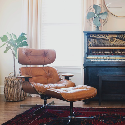 Leren relax stoel met hocker